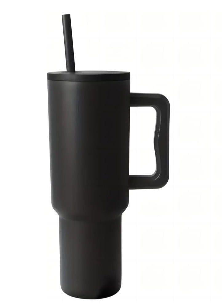 JoyousSto 40 OZ Tumbler with Handle and Straw Lid,Double Vacuum Stainless Steel Water Bottle,Insulated Cup for Water, Iced Tea or Coffee,Keep Hot/Cold for Hours  Black  - Image 1