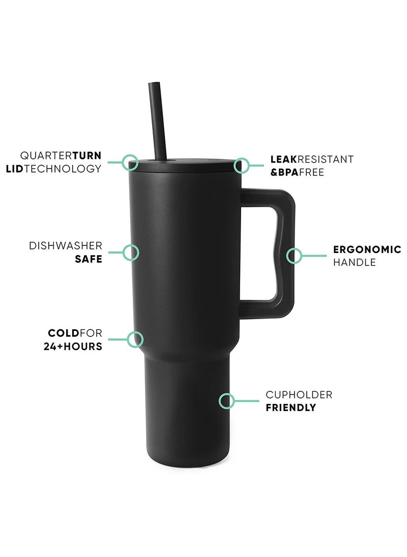 JoyousSto 40 OZ Tumbler with Handle and Straw Lid,Double Vacuum Stainless Steel Water Bottle,Insulated Cup for Water, Iced Tea or Coffee,Keep Hot/Cold for Hours  Black  - Image 3