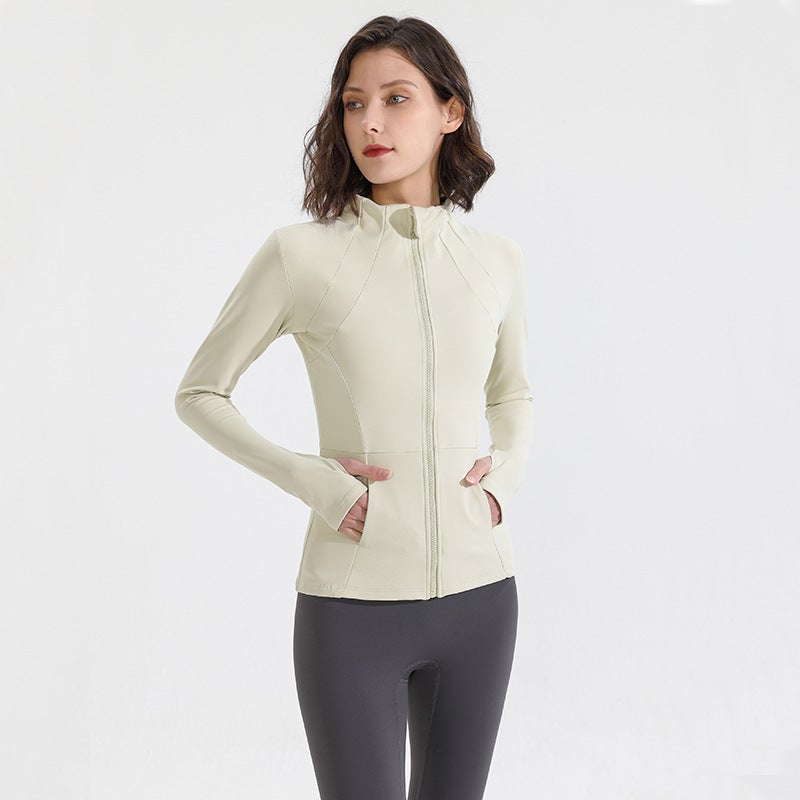 Generic Womens Zippered Fleece Yoga Jacket Breathable Quick-dry Fitness Sports Coat Autumn Winter Light avocado green (thin 314) 