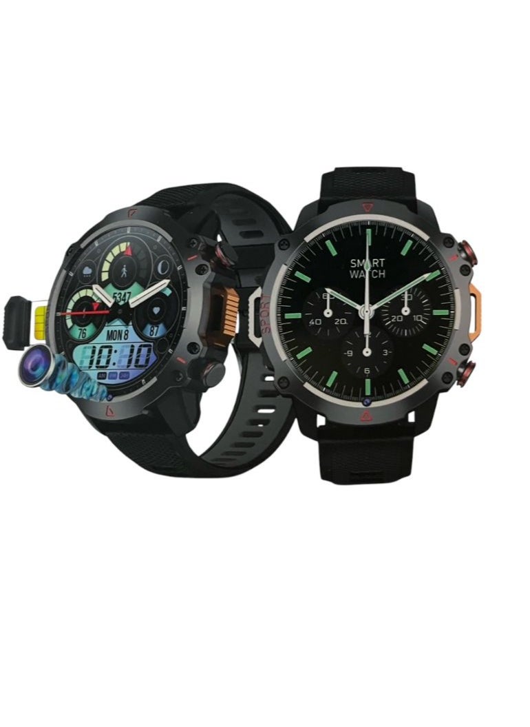 Smartbarry - CY02 5G Round Shaped Android Smartwatch With Sim and 6Gb Ram 64Gb Rom camera 2 set Strap - BLACK - Image 1