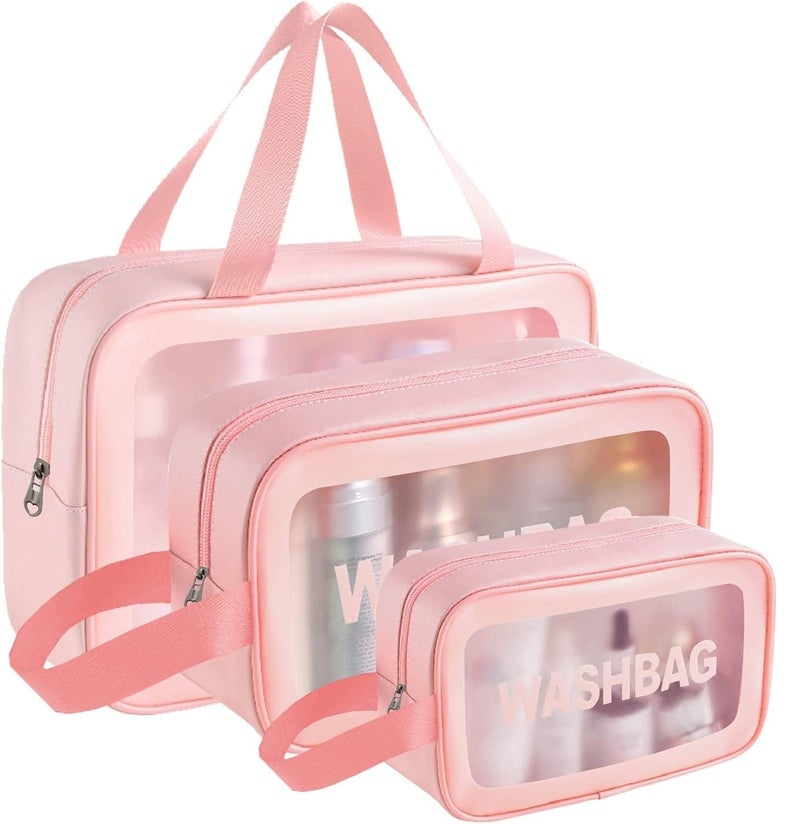 SVIASH Cosmetic Pouch Make up Bag for Home Travel Toiletry Bag for Cosmetics Brushes Accessories Set of 3 Wash Bag Light Pink and Black Pink - Image 1