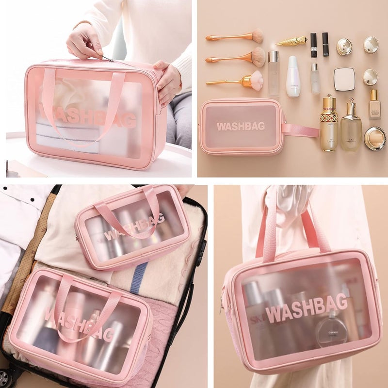 SVIASH Cosmetic Pouch Make up Bag for Home Travel Toiletry Bag for Cosmetics Brushes Accessories Set of 3 Wash Bag Light Pink and Black Pink - Image 2