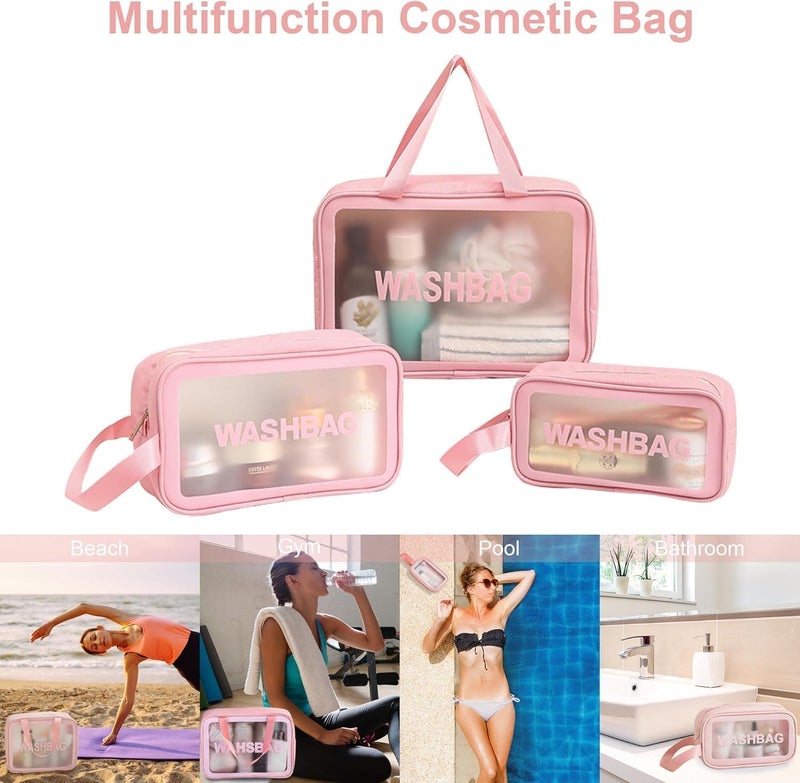 SVIASH Cosmetic Pouch Make up Bag for Home Travel Toiletry Bag for Cosmetics Brushes Accessories Set of 3 Wash Bag Light Pink and Black Pink - Image 3