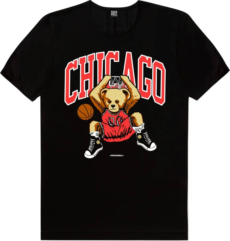 روك اند رول Chicago Basket Black Short Sleeve Men's T-Shirt
