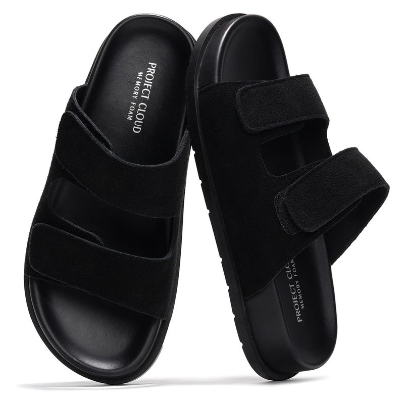Project Cloud Platform Summer Sandals for Women 2026 - Comfortable and Adjustable Straps Summer Slides with Memory Foam Insole - Non-Slip Casual Womens Sandals (Sleek,BLKSUEDE, 8.5) - Image 1