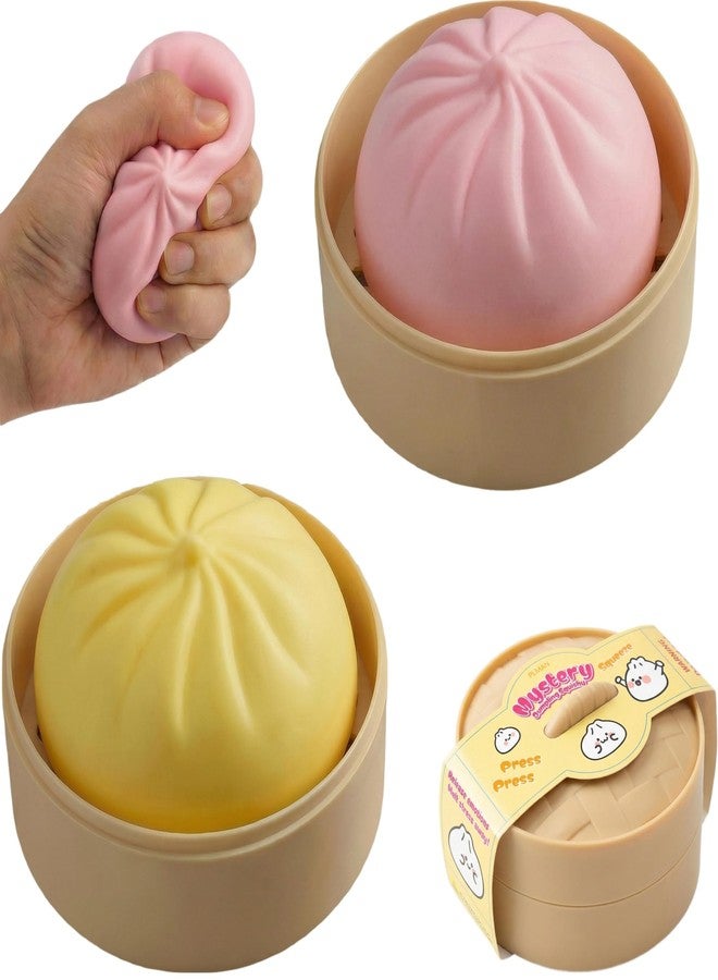 Plman 2PCS Squishy Dumpling Mystery Dumpling Squishy, Dumplings Toy for Stress Relief, Dumpling Stress Ball Large Squeeze Dough Ball Stress Relief Toy for Adults (Yellow & Pink) - Image 1