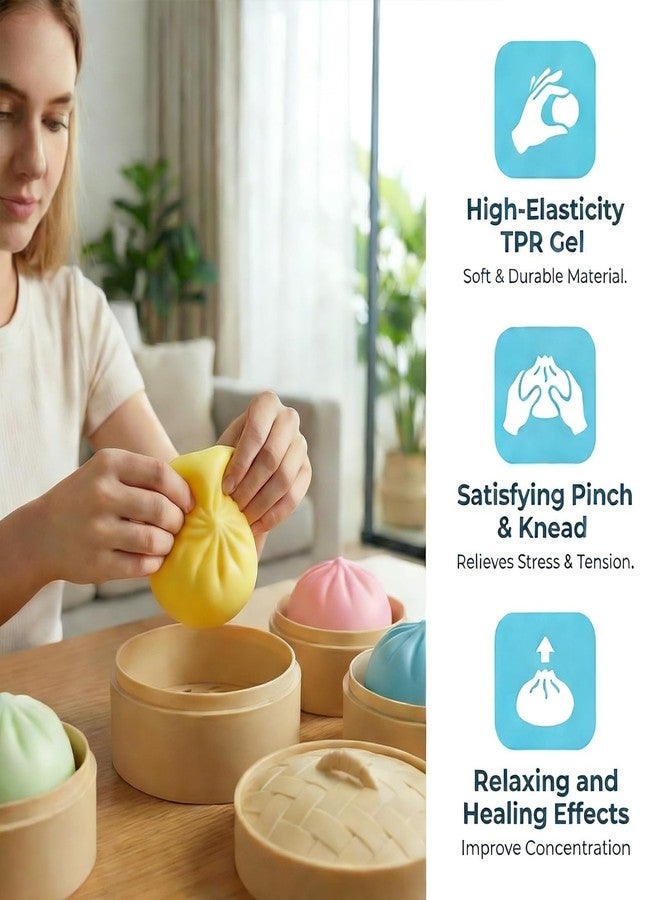 Plman 2PCS Squishy Dumpling Mystery Dumpling Squishy, Dumplings Toy for Stress Relief, Dumpling Stress Ball Large Squeeze Dough Ball Stress Relief Toy for Adults (Yellow & Pink) - Image 3