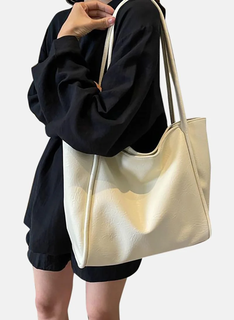 YUNIQEE Cream Solid Structured Oversized Shoulder Bag