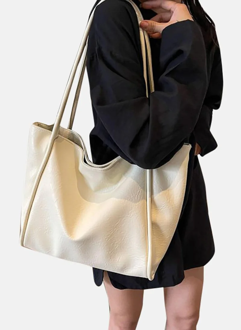 YUNIQEE Cream Solid Structured Oversized Shoulder Bag