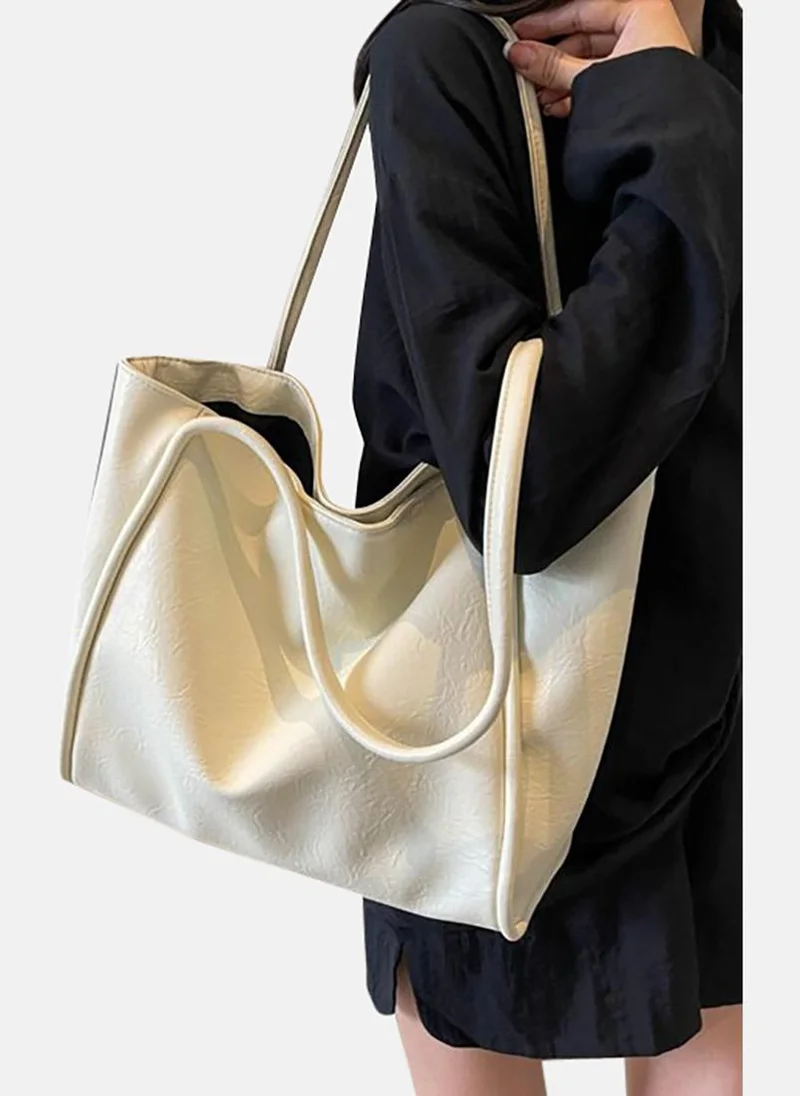 YUNIQEE Cream Solid Structured Oversized Shoulder Bag