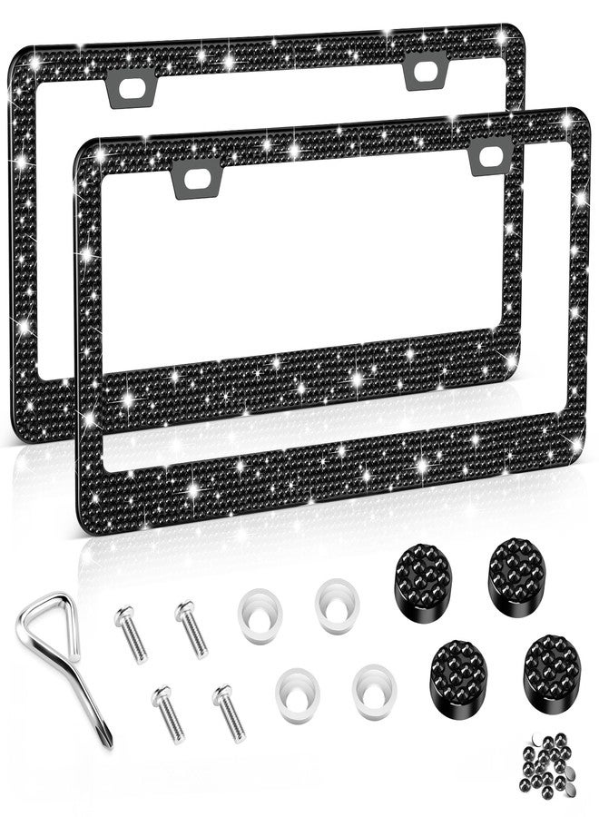 Amiss Bling License Plate Frame for Women, 2Pack Rhinestone Handcrafted Crystal Premium Stainless Steel, Stainless Steel Car Accessories with Diamond Sparkle Glitter Caps (Black) - Image 1