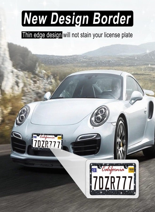 Amiss Bling License Plate Frame for Women, 2Pack Rhinestone Handcrafted Crystal Premium Stainless Steel, Stainless Steel Car Accessories with Diamond Sparkle Glitter Caps (Black) - Image 5