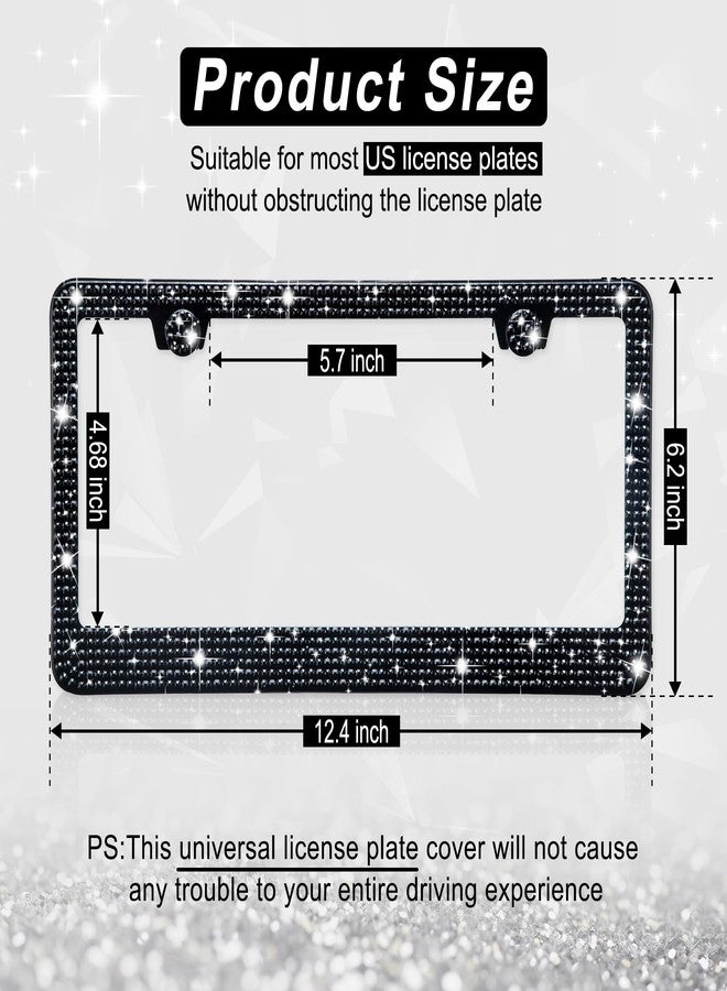 Amiss Bling License Plate Frame for Women, 2Pack Rhinestone Handcrafted Crystal Premium Stainless Steel, Stainless Steel Car Accessories with Diamond Sparkle Glitter Caps (Black) - Image 2