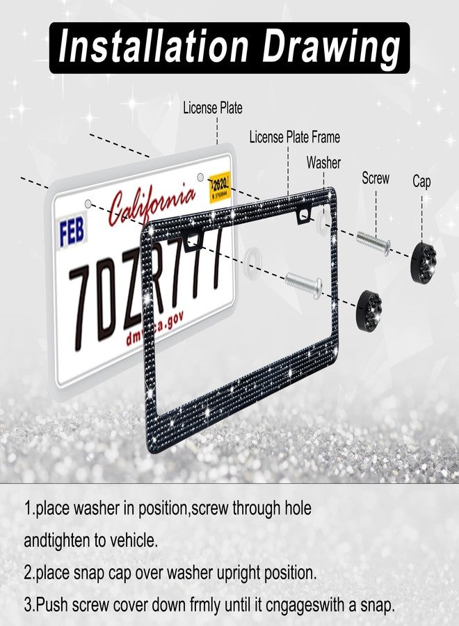 Amiss Bling License Plate Frame for Women, 2Pack Rhinestone Handcrafted Crystal Premium Stainless Steel, Stainless Steel Car Accessories with Diamond Sparkle Glitter Caps (Black) - Image 4