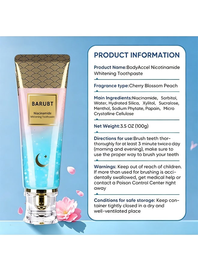 BARUBT Niacinamide Whitening Toothpaste, Deep Stain Removal, Fresh Long-lasting Breath, Gentle Teeth Whitening Oral Care Toothpaste 100g - Image 5