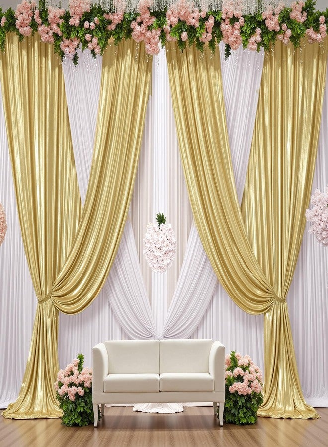 NSSONBEN 10×10ft Gold Glitter Backdrop Curtain Panels, Thick Not Fall Sequin Shimmer Wedding Drapes for Backdrop,2 Panels 5×10ft Hot Stamping Back Drop Cloths for Parties Birthday Photo Background Curtains - Image 3