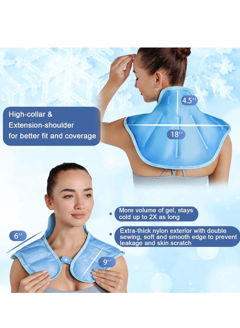 Ice Pack for Neck and Shoulders, Reusable Gel Cold Compress for Rotator Cuff Injuries, Swelling, Upper Back Pain Relief, Large Neck Ice Pack Wrap with Soft Plush Lining