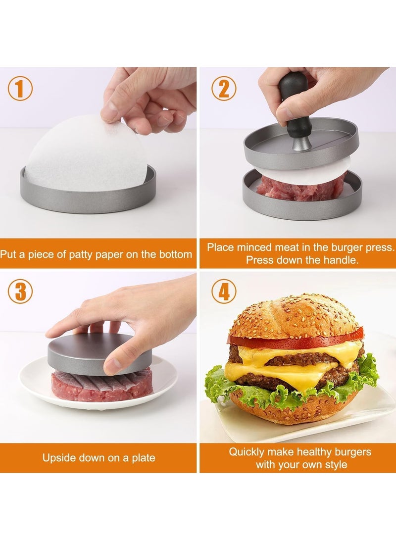 CMGTYYD Burger Press Patty Maker - Kitchen Mold Hamburger Press with 100 Parchment Papers - Non - Stick Hamburger Mold with Free Wax Patty Paper Sheets - BPA Free - Image 4