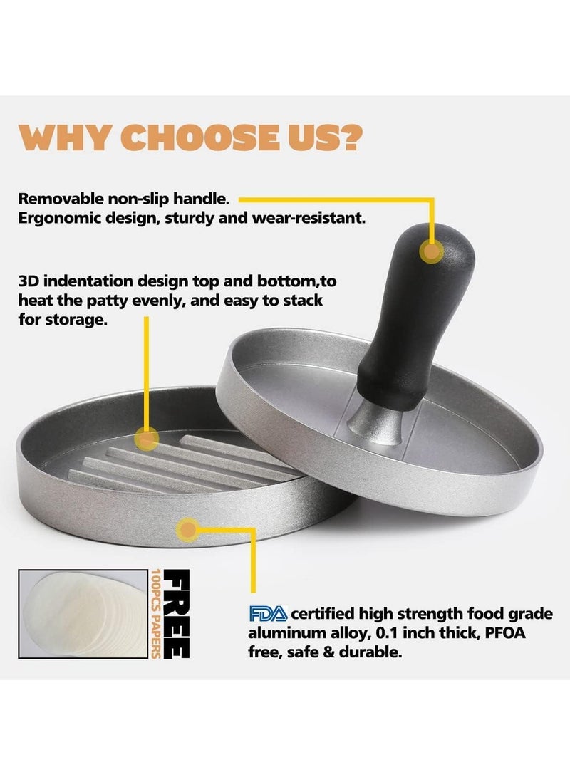 CMGTYYD Burger Press Patty Maker - Kitchen Mold Hamburger Press with 100 Parchment Papers - Non - Stick Hamburger Mold with Free Wax Patty Paper Sheets - BPA Free - Image 3