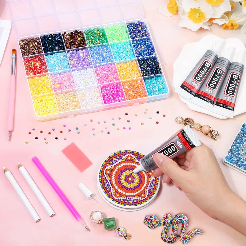 Audab Multicolor 4mm AB Rhinestone Kit with 16000pcs, 4pcs B7000 Jewelry Glue, Tools for Bedazzling Crafting, Graduation Cap, Jewelry, Shoes & Nails - Image 2