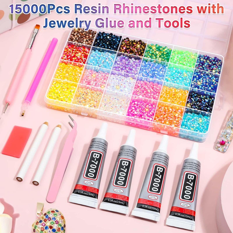 Audab Multicolor 4mm AB Rhinestone Kit with 16000pcs, 4pcs B7000 Jewelry Glue, Tools for Bedazzling Crafting, Graduation Cap, Jewelry, Shoes & Nails - Image 4