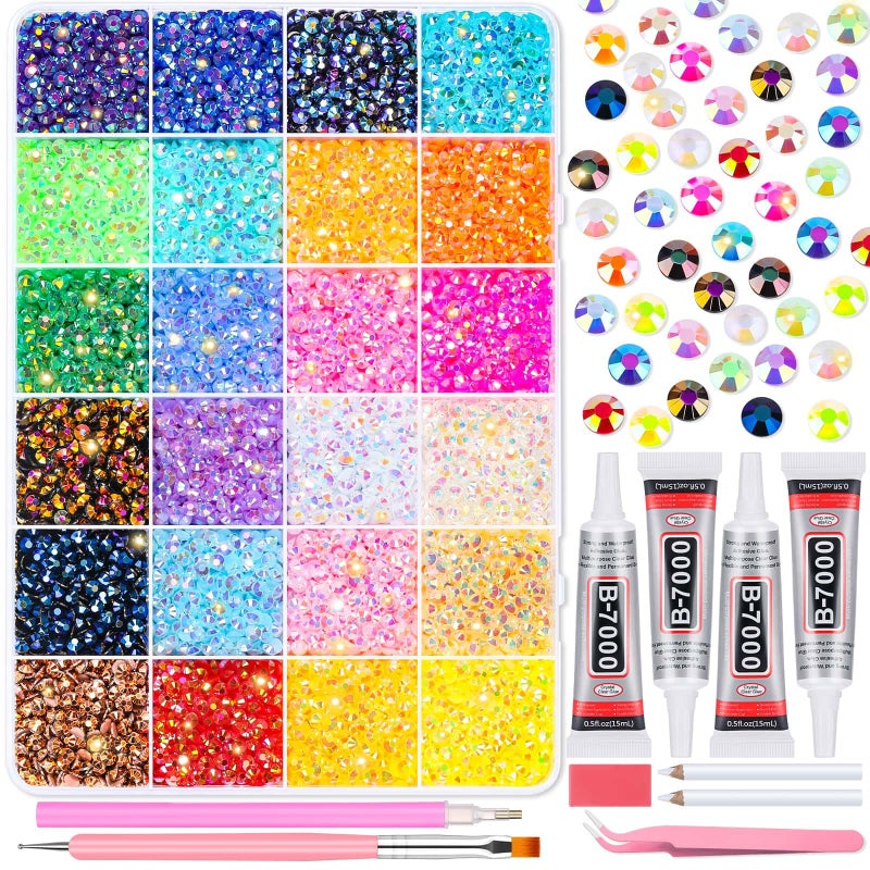 Audab Multicolor 4mm AB Rhinestone Kit with 16000pcs, 4pcs B7000 Jewelry Glue, Tools for Bedazzling Crafting, Graduation Cap, Jewelry, Shoes & Nails - Image 1