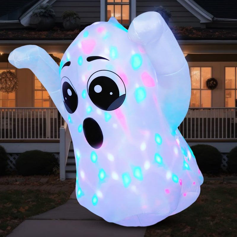 Joiedomi 5 FT Tall Halloween Inflatable Ghost Outdoor Decoration Inflatable Halloween Ghost Decor Outdoor with Rotating Light Blow Up Yard Decoration for Party Lawn Garden Decor