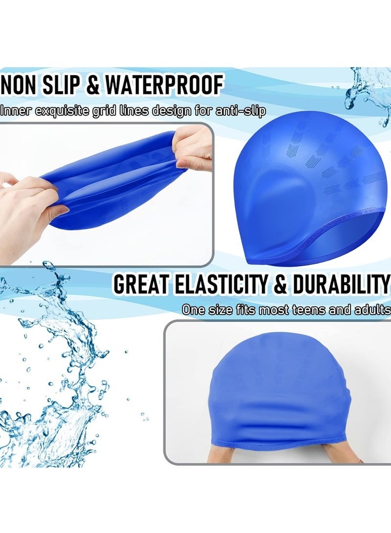 Generic Kids Swim Caps for Boys Girls, Durable Silicone Swimming Cap with 3D Ear Pockets for Age 8-15 Youth Teen & Adults, Unisex Swim Bath Hats for Short/Long Hair with Ear Plugs Nose Clip - Dark Blue  - Image 2