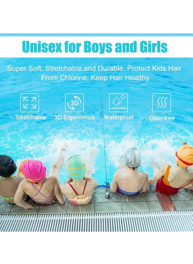 Generic Kids Swim Caps for Boys Girls, Durable Silicone Swimming Cap with 3D Ear Pockets for Age 8-15 Youth Teen & Adults, Unisex Swim Bath Hats for Short/Long Hair with Ear Plugs Nose Clip - Dark Blue  - Image 4