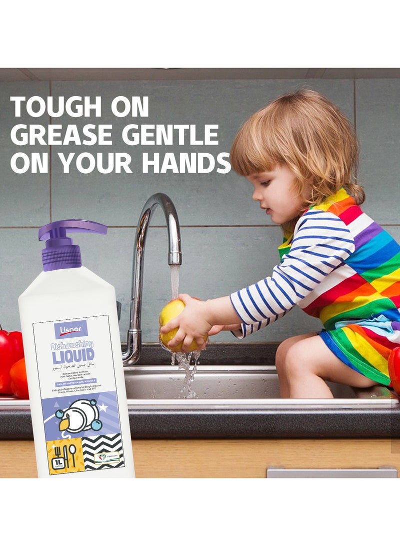 Lisnor Dishwashing Liquid Soap Antibacterial. Concentrated Formula. Gentle to Hands. Harmless. Colorless with Pink Salt & Menton Lemon Flavor 1000ml(set of 2 pic)  - Image 3
