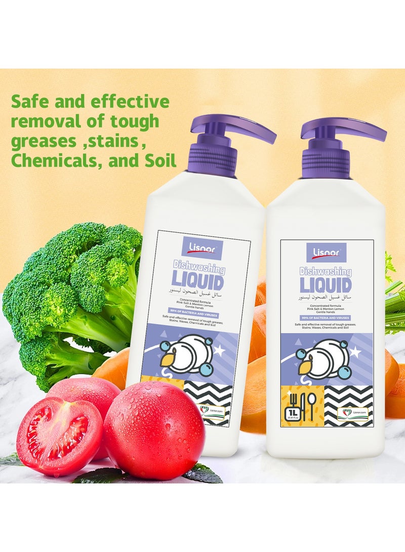 Lisnor Dishwashing Liquid Soap Antibacterial. Concentrated Formula. Gentle to Hands. Harmless. Colorless with Pink Salt & Menton Lemon Flavor 1000ml(set of 2 pic)  - Image 4
