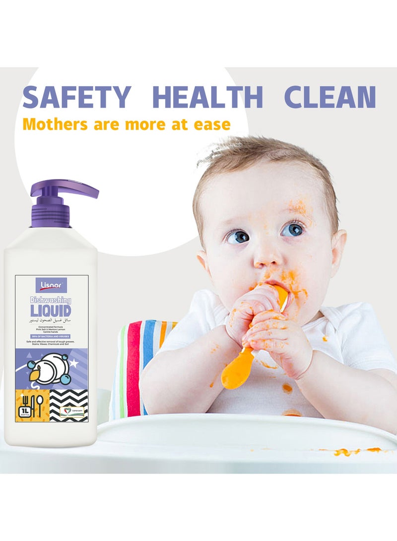 Lisnor Dishwashing Liquid Soap Antibacterial. Concentrated Formula. Gentle to Hands. Harmless. Colorless with Pink Salt & Menton Lemon Flavor 1000ml(set of 2 pic)  - Image 5