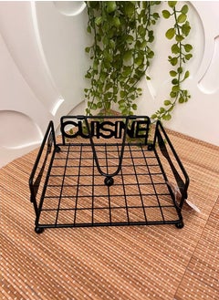 Generic Napkin Holder Made of Black Metal - Napkin Stand with Fixing Hanger in "CUISINE" Design - Paper Towel Dispenser - Napkin Box for Home, Garden, Gastro (01 Pieces, Black Square)  - Image 1