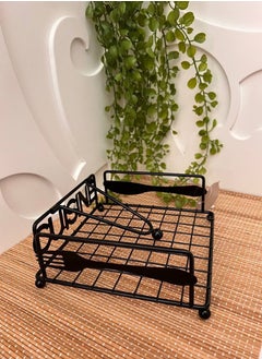 Generic Napkin Holder Made of Black Metal - Napkin Stand with Fixing Hanger in "CUISINE" Design - Paper Towel Dispenser - Napkin Box for Home, Garden, Gastro (01 Pieces, Black Square)  - Image 2