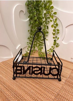 Generic Napkin Holder Made of Black Metal - Napkin Stand with Fixing Hanger in "CUISINE" Design - Paper Towel Dispenser - Napkin Box for Home, Garden, Gastro (01 Pieces, Black Square)  - Image 3