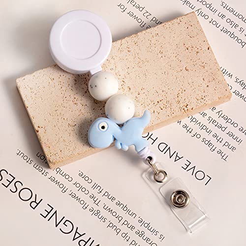 Lantintop Silicone Bead Retractable Badge Holders Shape Pumpkin Devil Ghost Cute Badge Reel for Doctor Nurse Teacher ID Badge Clip(Blue Dinosaur) - Image 4