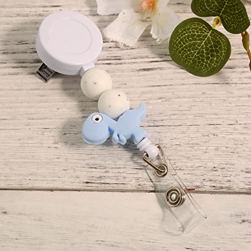 Lantintop Silicone Bead Retractable Badge Holders Shape Pumpkin Devil Ghost Cute Badge Reel for Doctor Nurse Teacher ID Badge Clip(Blue Dinosaur) - Image 5