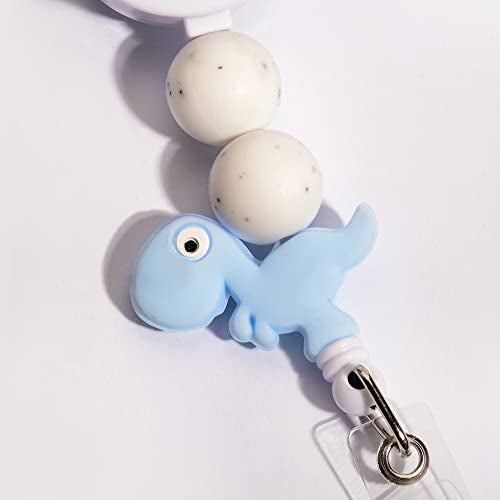 Lantintop Silicone Bead Retractable Badge Holders Shape Pumpkin Devil Ghost Cute Badge Reel for Doctor Nurse Teacher ID Badge Clip(Blue Dinosaur) - Image 2