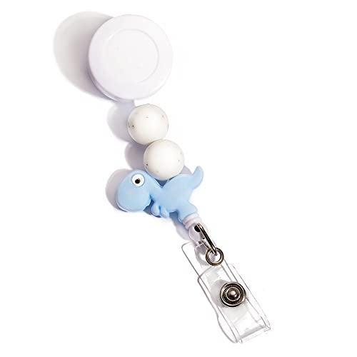 Lantintop Silicone Bead Retractable Badge Holders Shape Pumpkin Devil Ghost Cute Badge Reel for Doctor Nurse Teacher ID Badge Clip(Blue Dinosaur) - Image 1