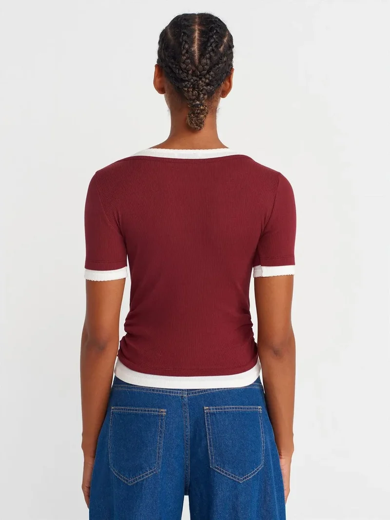 ديلفين Dilvin Women's Crop Slim-Fit Crew Neck T-Shirt