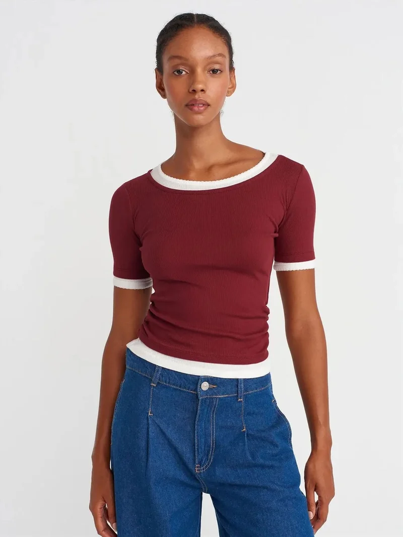ديلفين Dilvin Women's Crop Slim-Fit Crew Neck T-Shirt