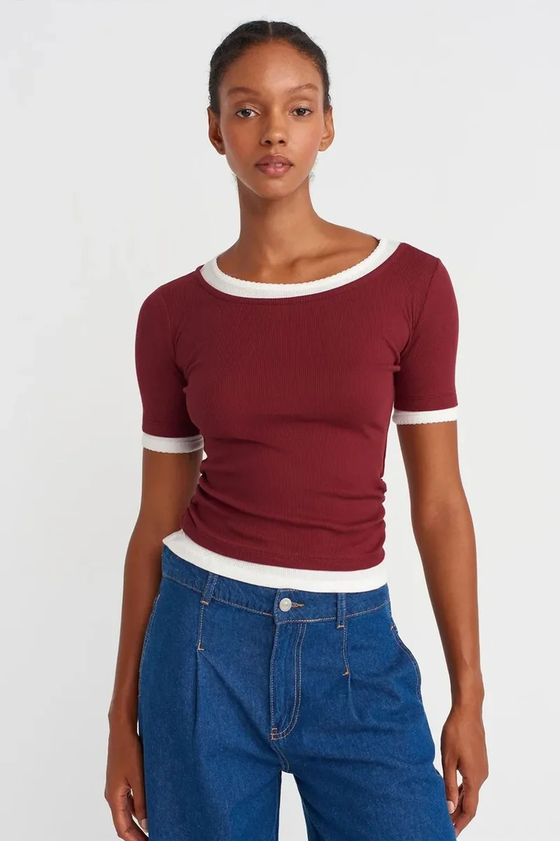 DILVIN Women's Crop Slim-Fit Crew Neck T-Shirt