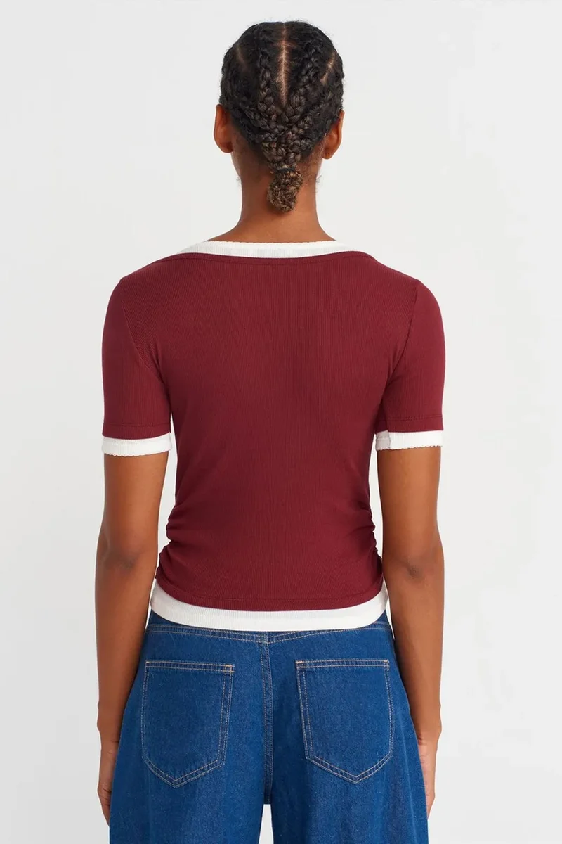 ديلفين DILVIN Women's Crop Slim-Fit Crew Neck T-Shirt