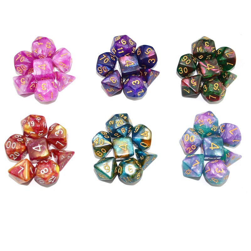 SmartDealsPro 6 x 7 Sets (42 pcs) Glitter Polyhedral Dice Sets with Pouches for DND RPG MTG Dungeon and Dragons Table Board Roll Playing Games D4 D8 D10 D12 D20 (6 Sets) - Image 4