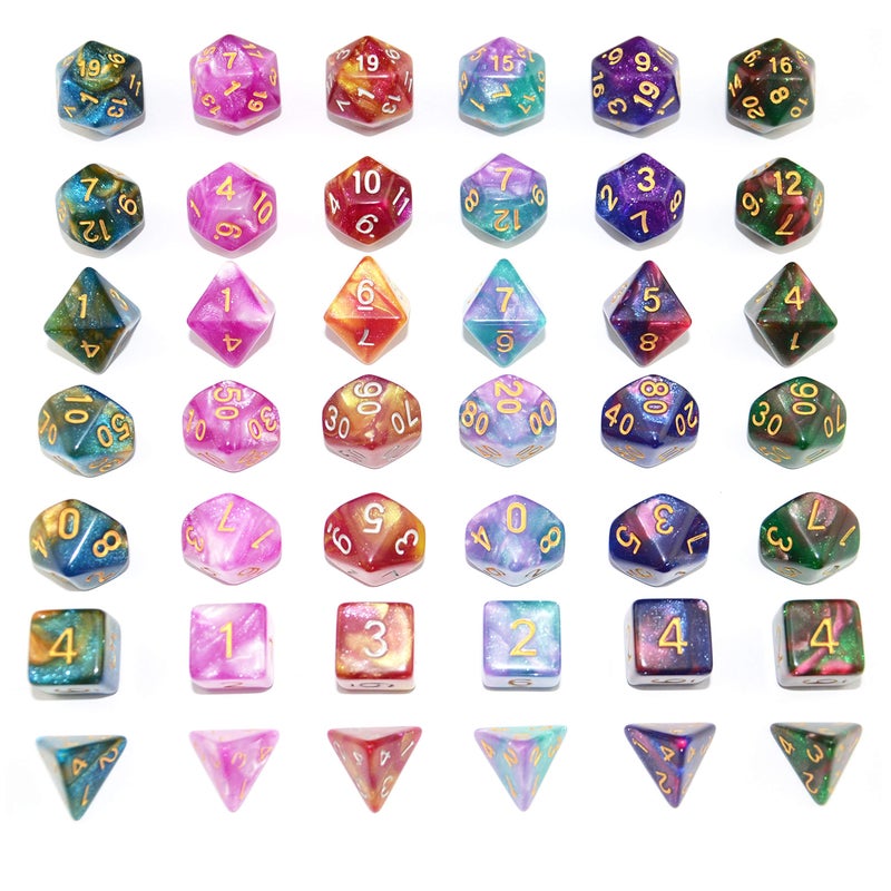 SmartDealsPro 6 x 7 Sets (42 pcs) Glitter Polyhedral Dice Sets with Pouches for DND RPG MTG Dungeon and Dragons Table Board Roll Playing Games D4 D8 D10 D12 D20 (6 Sets) - Image 3