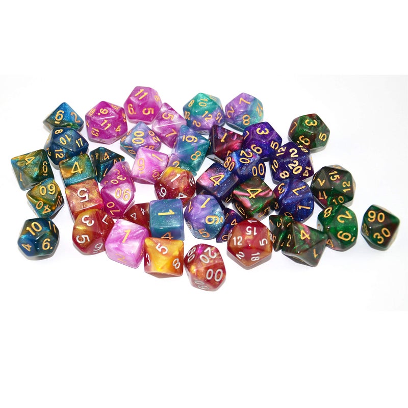 SmartDealsPro 6 x 7 Sets (42 pcs) Glitter Polyhedral Dice Sets with Pouches for DND RPG MTG Dungeon and Dragons Table Board Roll Playing Games D4 D8 D10 D12 D20 (6 Sets) - Image 5