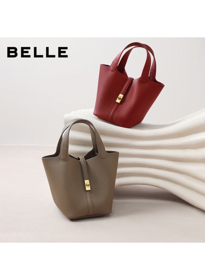 Belle Festival Gift Women's Genuine Leather Basket Handbag Casual Bucket Bag Bl880ax6 Qi Ji Red - Image 2
