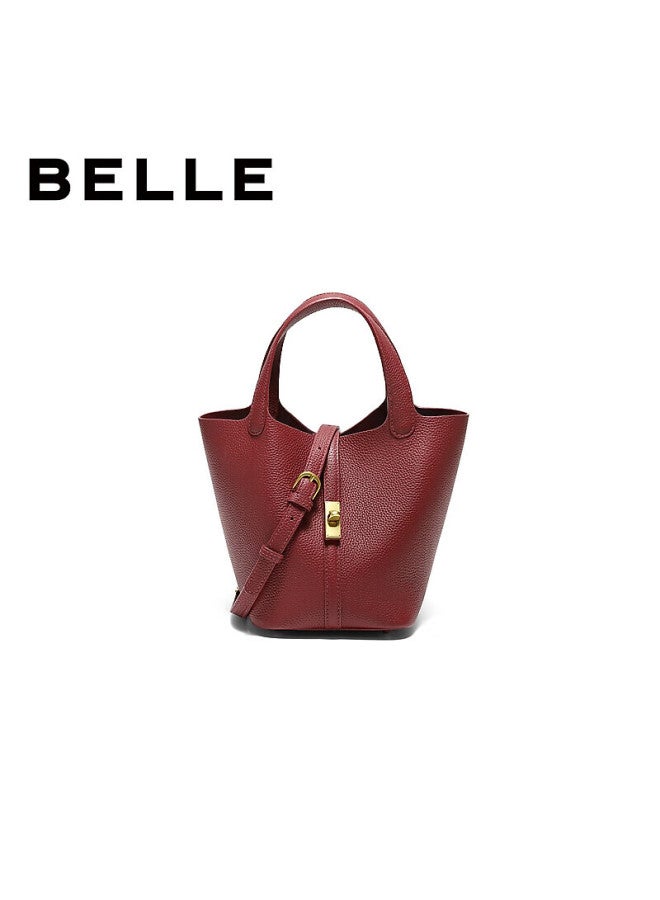 Belle Festival Gift Women's Genuine Leather Basket Handbag Casual Bucket Bag Bl880ax6 Qi Ji Red - Image 1