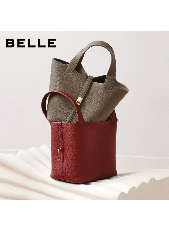 Belle Festival Gift Women's Genuine Leather Basket Handbag Casual Bucket Bag Bl880ax6 Qi Ji Red - Image 3