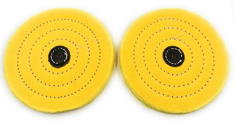 Aone قماش مصقول أصفر 6"x50 طيات 2 قطعة عجلة تلميع مخيطة مع محور جلد لتلميع وتهيئة الذهب والفضة والمعادن الأخرى للمجوهرات وصناعة الساعات والحرف اليدوية لطاحونة العمل - Image 1